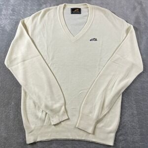 Vintage The Hare Montgomery Ward Sweater Mens Large Cream V Neck Knit Preppy